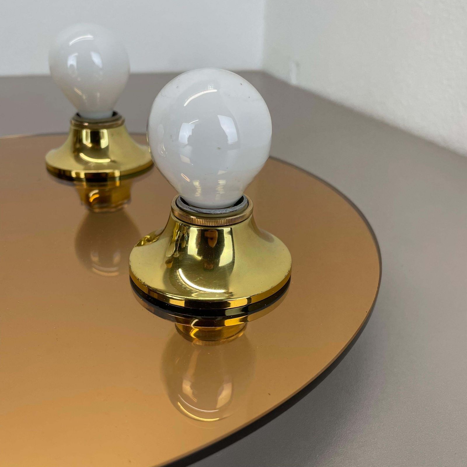 photo for sale Golden 30cm Pop Art Space Age Mirror Wall Light By Eglo Light Germany, 1980s