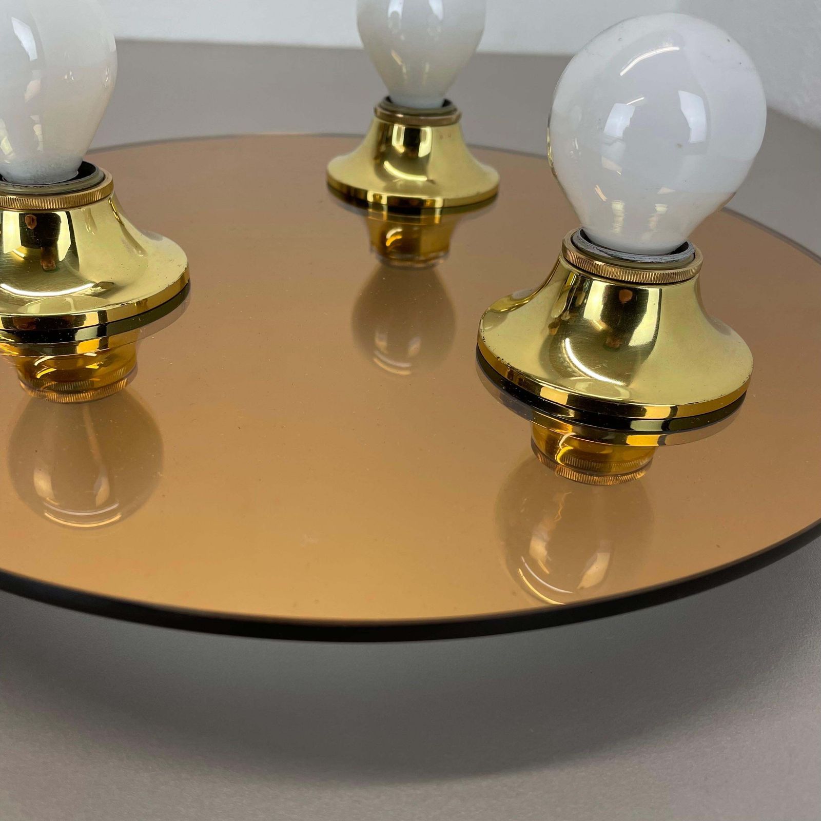 Lighting Golden 30cm Pop Art Space Age Mirror Wall Light By Eglo Light Germany, 1980s photo