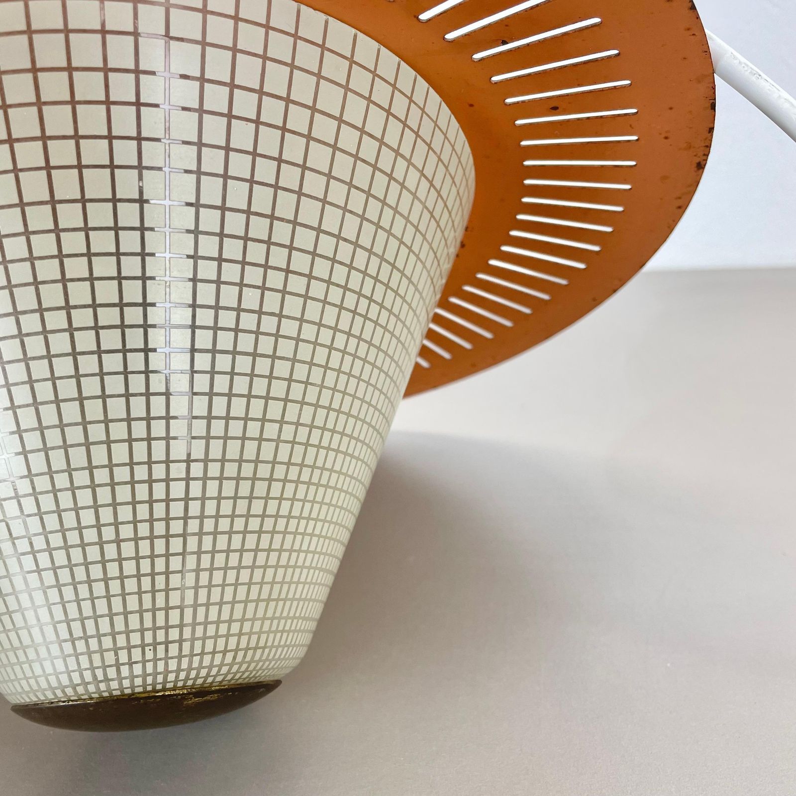 photo for sale Midcentury Minimalist Stilnovo Style Brass And Metal Hanging Light, Italy 1950