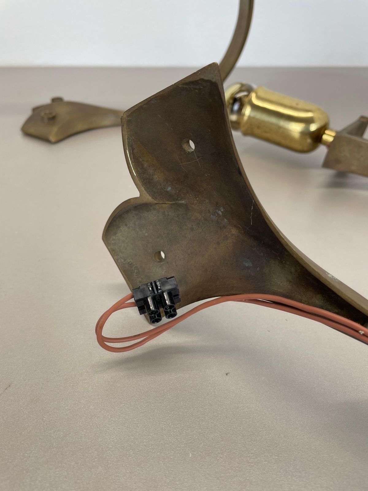 photo buy Set Of Two Large 28cm Brutalist Bronze Brass Wall Sconces, Italy 1950s