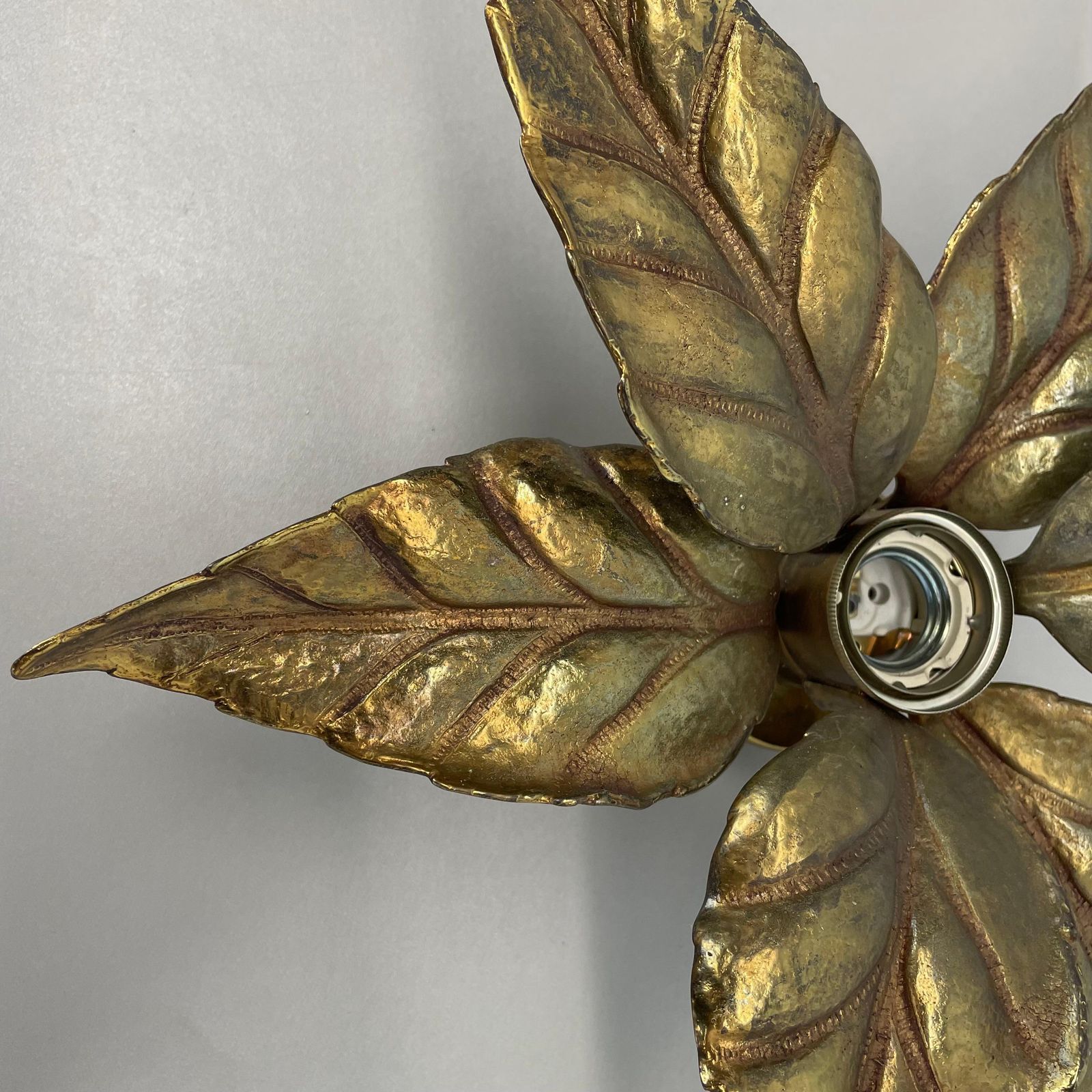 Floral Brutalist Brass Metal Wall Ceiling Light By Willy Daro Belgium, 1970s No1 photo vinterior
