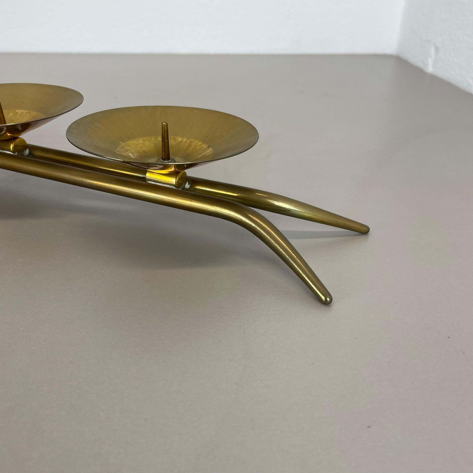 43cm Modernist Auböck Style Brutalist Brass Metal Candleholder, Austria 1950s photo buy