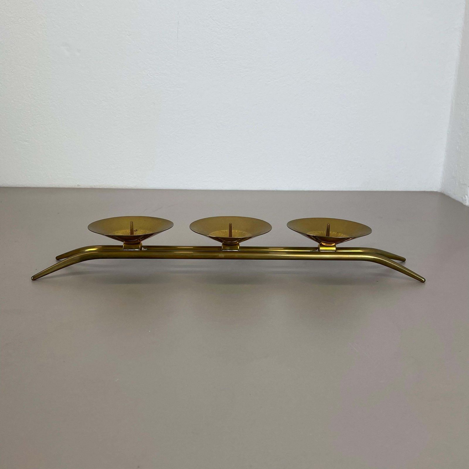 Home Decor 43cm Modernist Auböck Style Brutalist Brass Metal Candleholder, Austria 1950s photo
