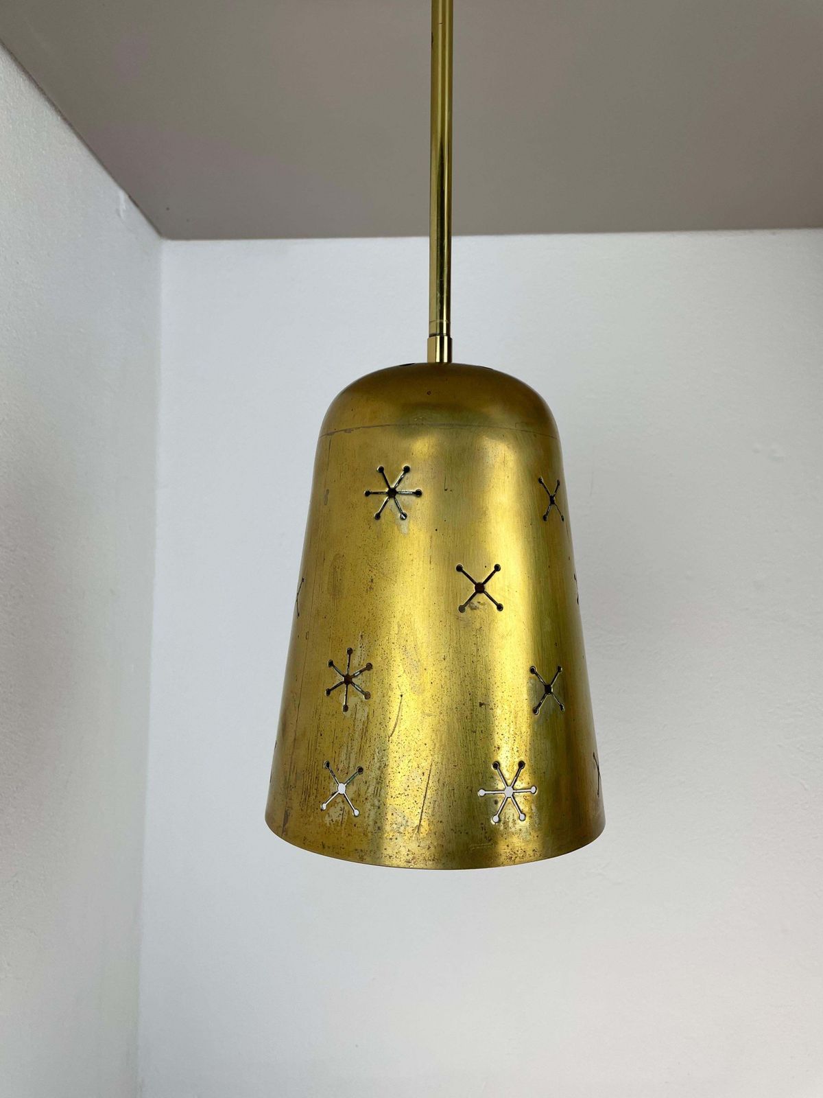 Unique  Midcentury Stilnovo Style Brass And Metal Tube Hanging Light, Italy 1950 photo 1062.0