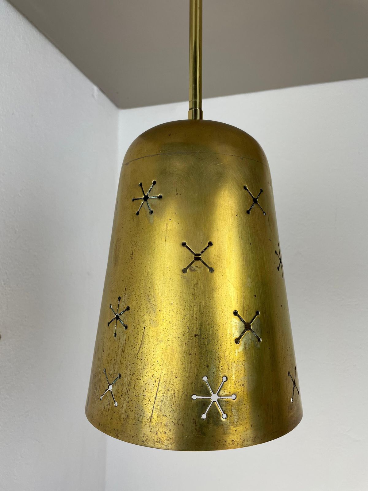 Unique  Midcentury Stilnovo Style Brass And Metal Tube Hanging Light, Italy 1950 photo vinterior
