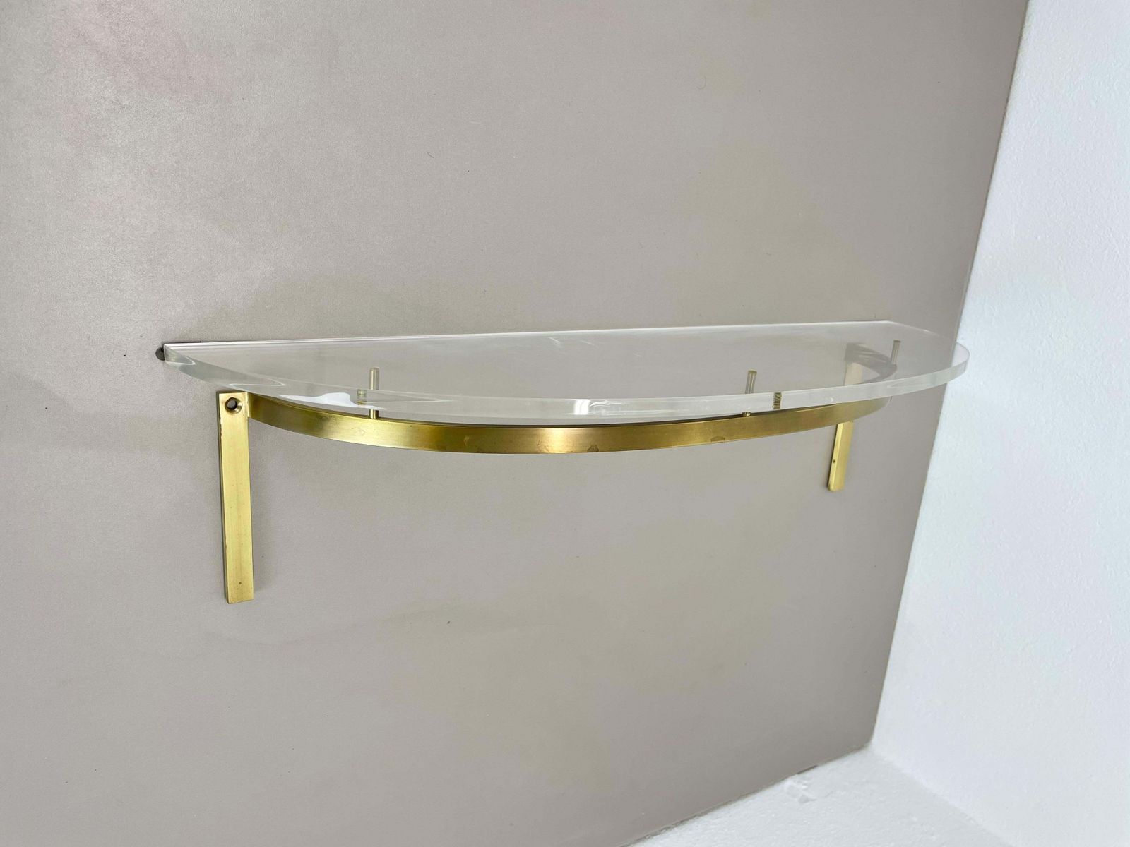 60cm Hollywood Regency Solid Brass And Acryl Glass Wall Board Unit, Italy 1970s photo buy