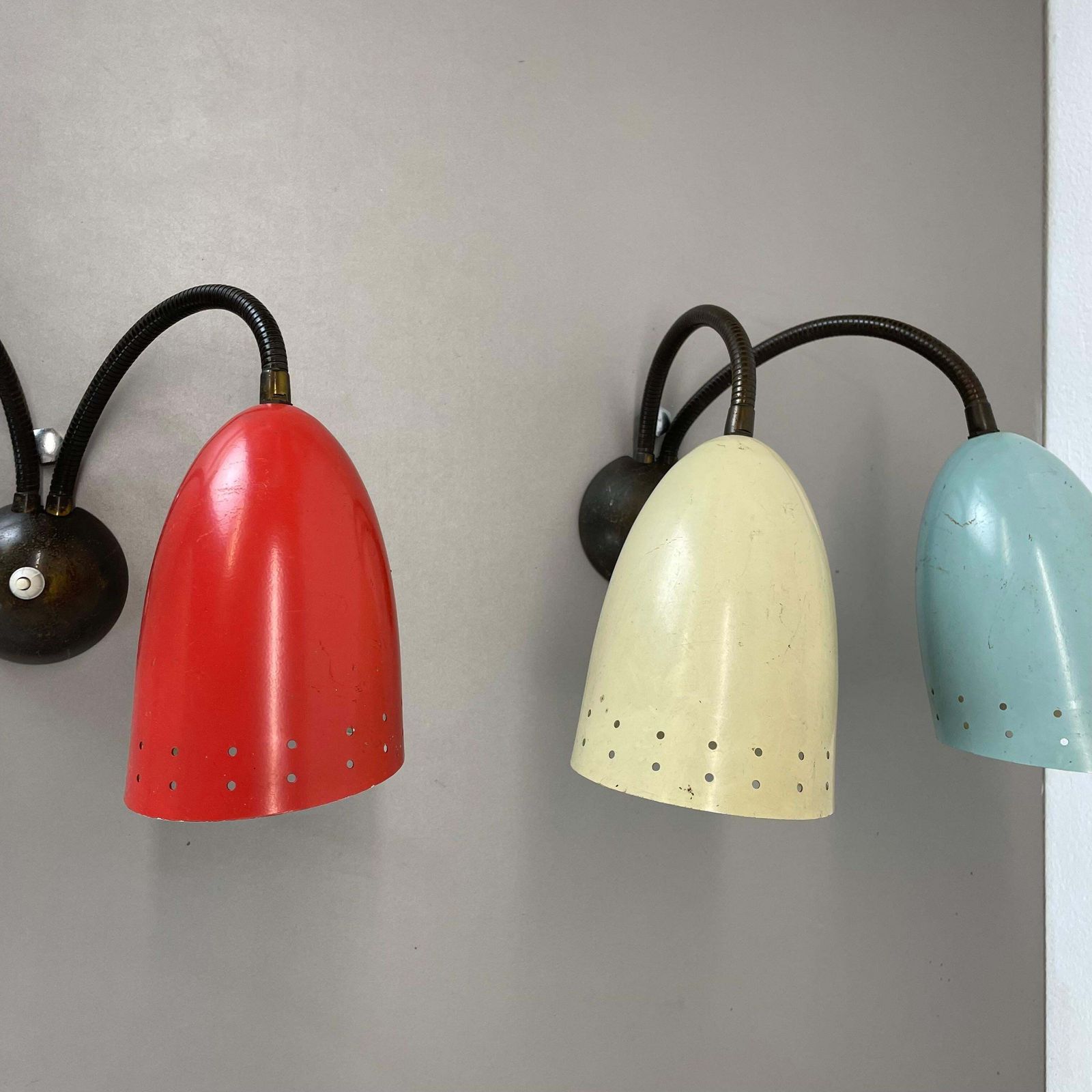 Unique Set Of 2 Multicolor Stilnovo Style Theatre Wall Light Sconces, Italy 1950 photo vinterior