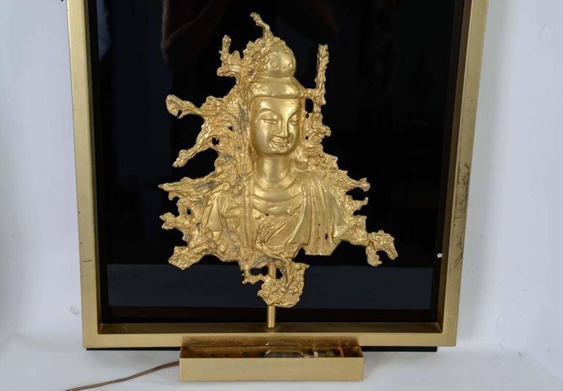 Rare Sconce With A Buddha Bronze Figure, Maison Guerin, Paris, Circa 1970 photo for sale
