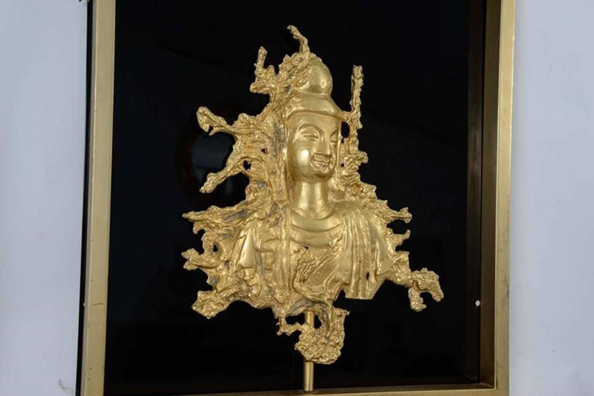Rare Sconce With A Buddha Bronze Figure, Maison Guerin, Paris, Circa 1970 photo Lighting