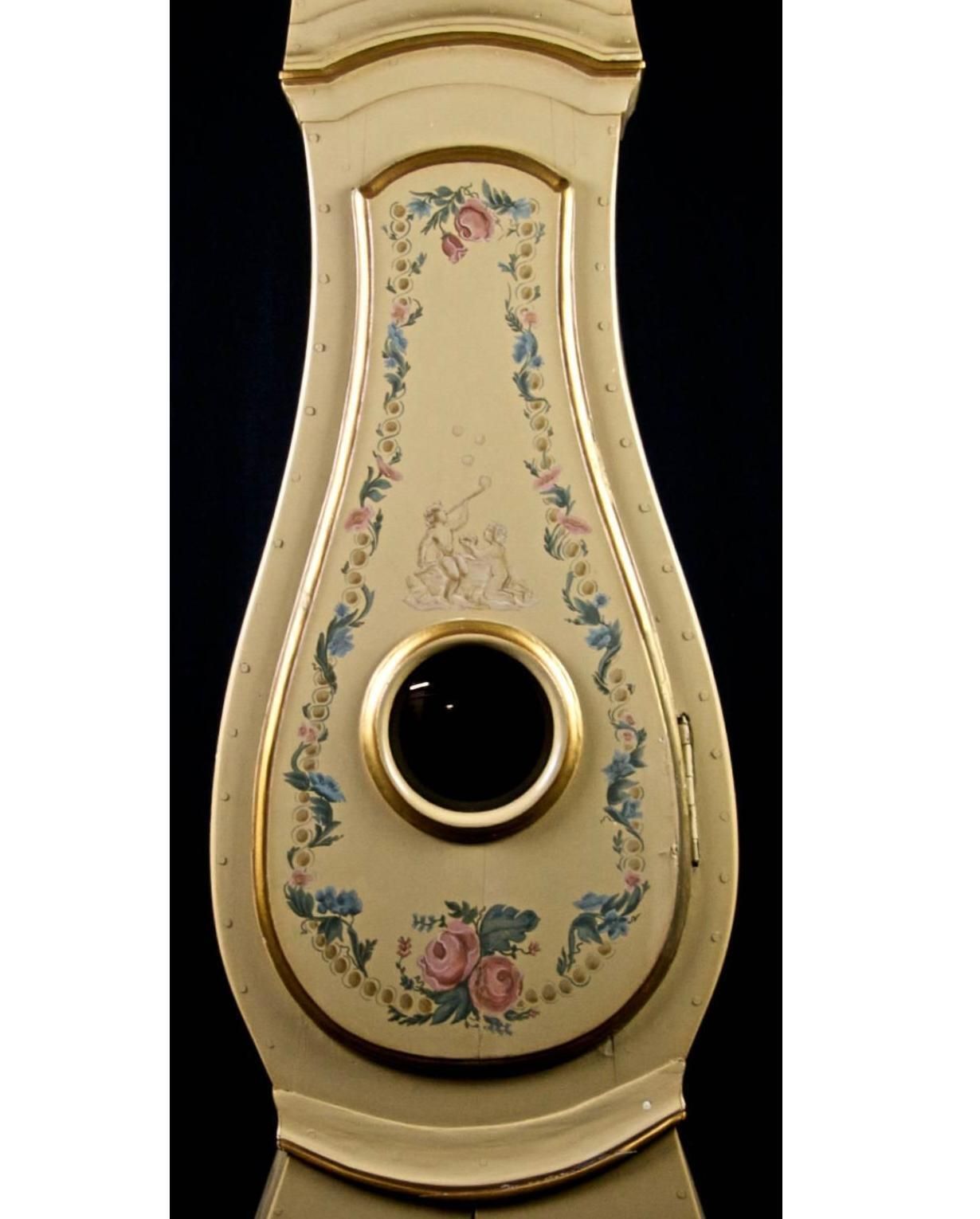 Swedish Mora Clock Flowers And Wreath Painted Detail Antique, Early 1800s photo for sale