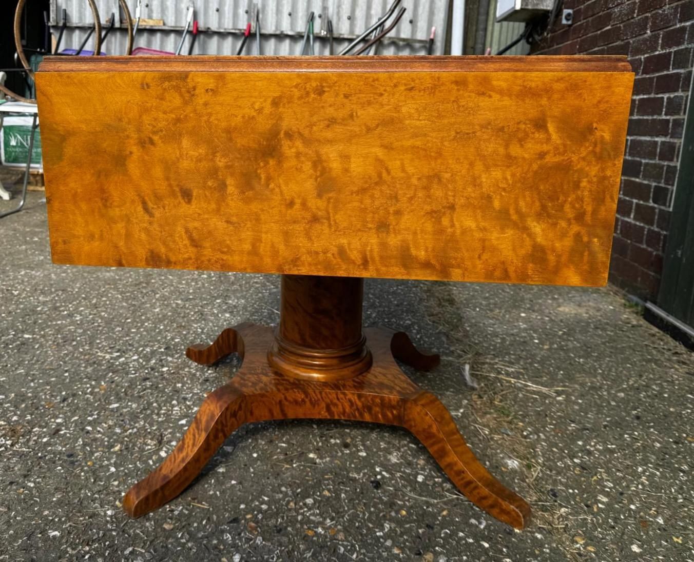 Swedish Biedermeier Drop Leaf Pedestal Table Golden Birch Tiger Stripe A photo Furniture