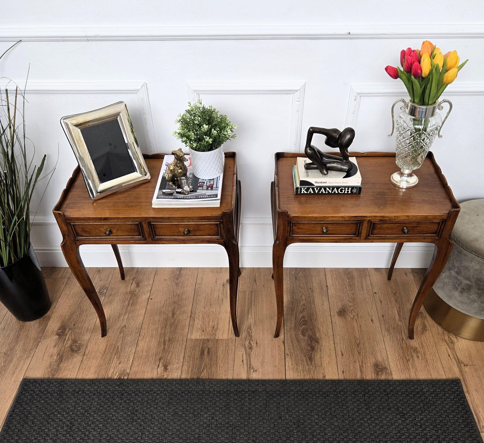 Pair Of Mid Century Modern Italian Rustic Wood Side Tables Or Night Stands photo Furniture
