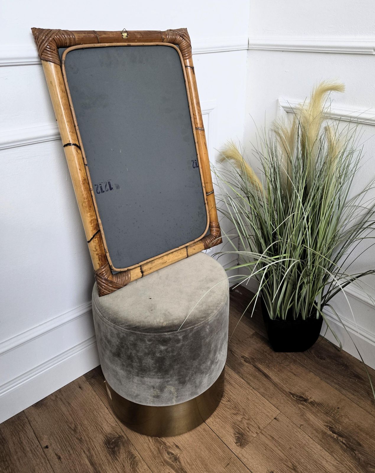 1960s Italian Bamboo Rattan Bohemian French Riviera Rectangle Wall Mirror photo vinterior