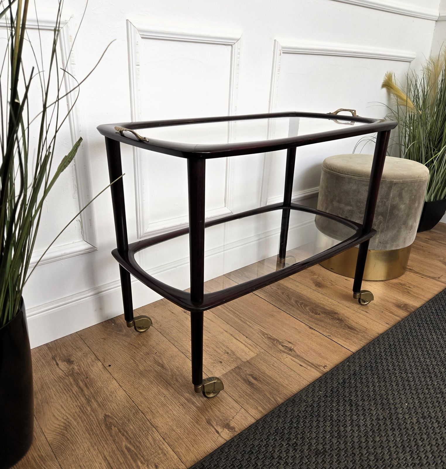 photo furniture 1950s Art Deco Mid Century Italian Wood And Brass Dry Bar Cabinet Liquor Cart