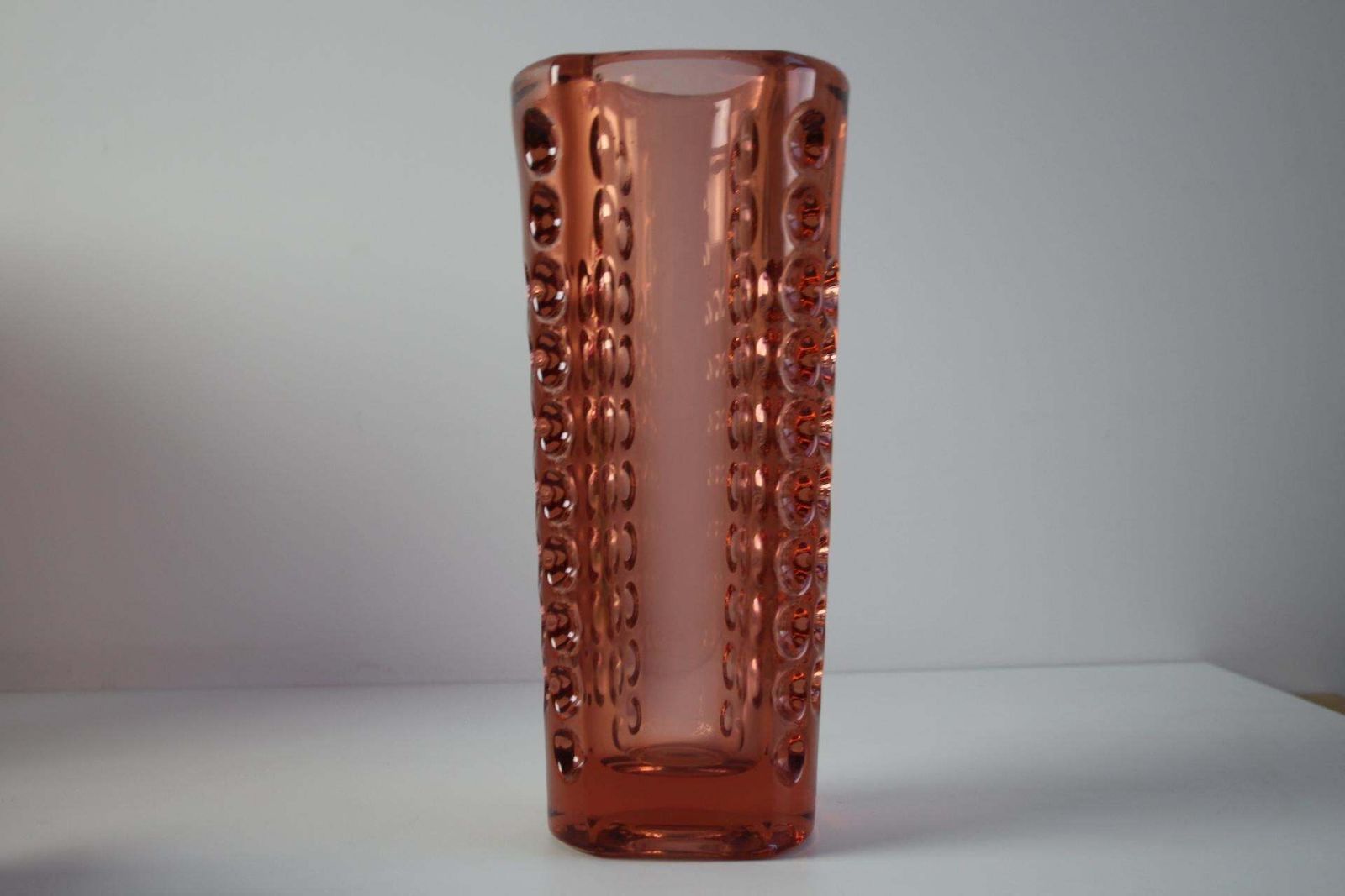 Mid Century Pink Pressed Glass Vase By Rudolf Jurnikl, Czechoslovakia, 1960 photo for sale