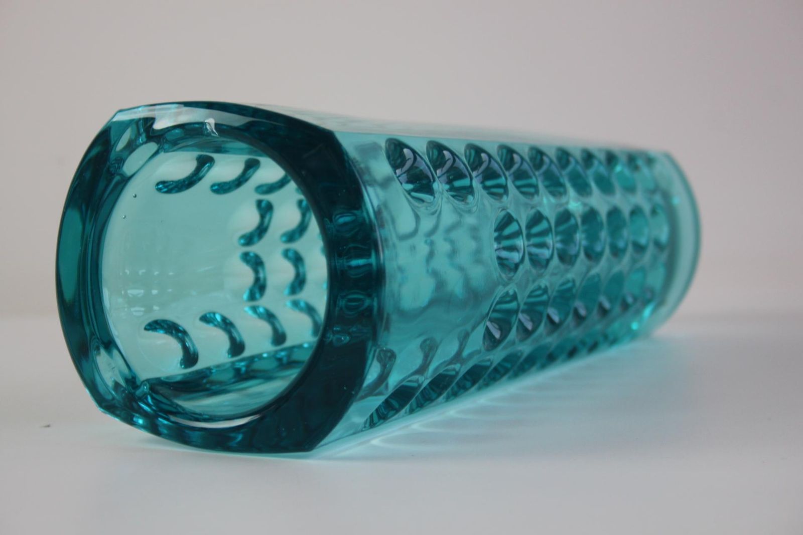 Mid Century Turquoise Pressed Glass Vase By Rudolf Jurnikl, Czechoslovakia, 1960 photo vintage