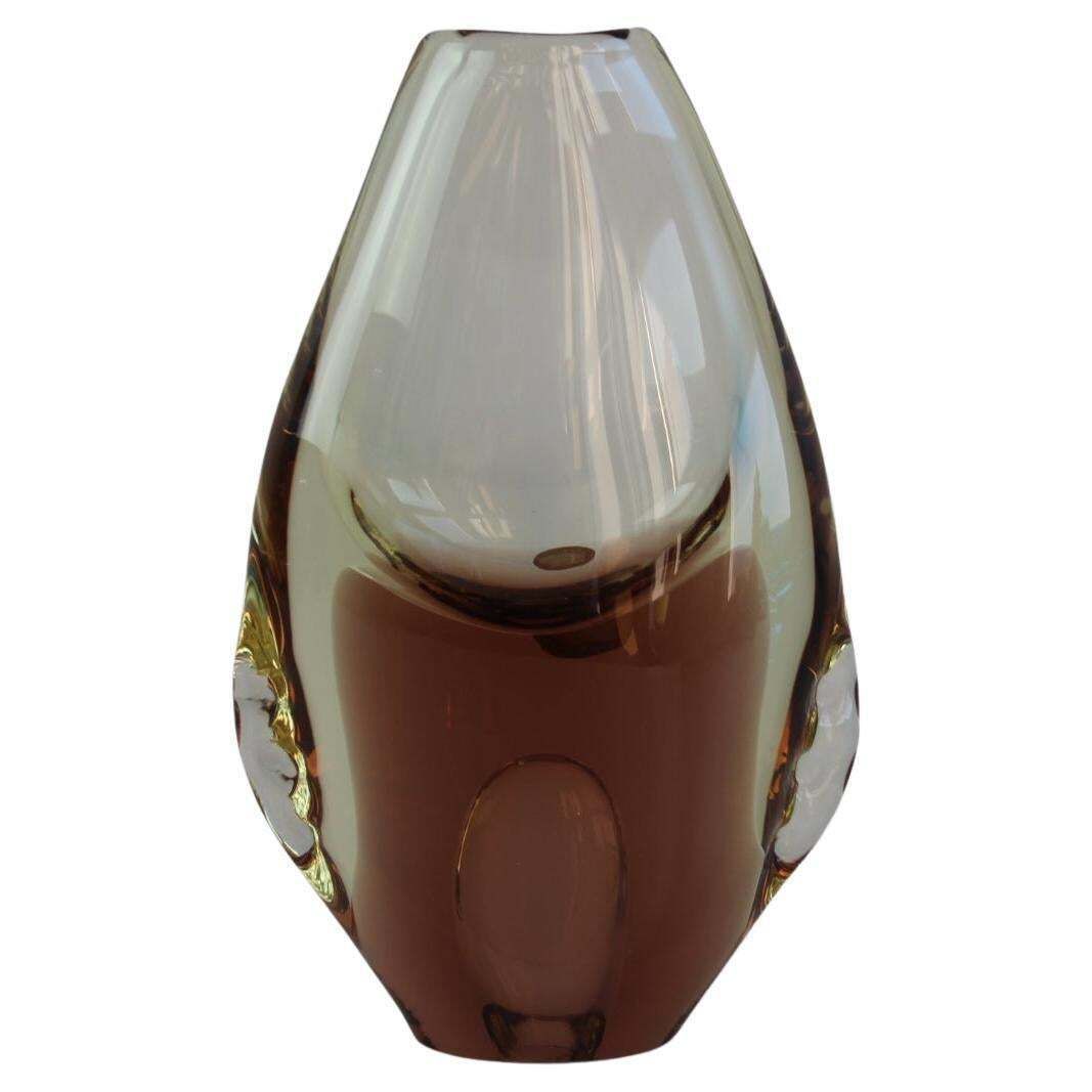 Mid Century Bohemian Amber Art Glass Vase By Zbs
