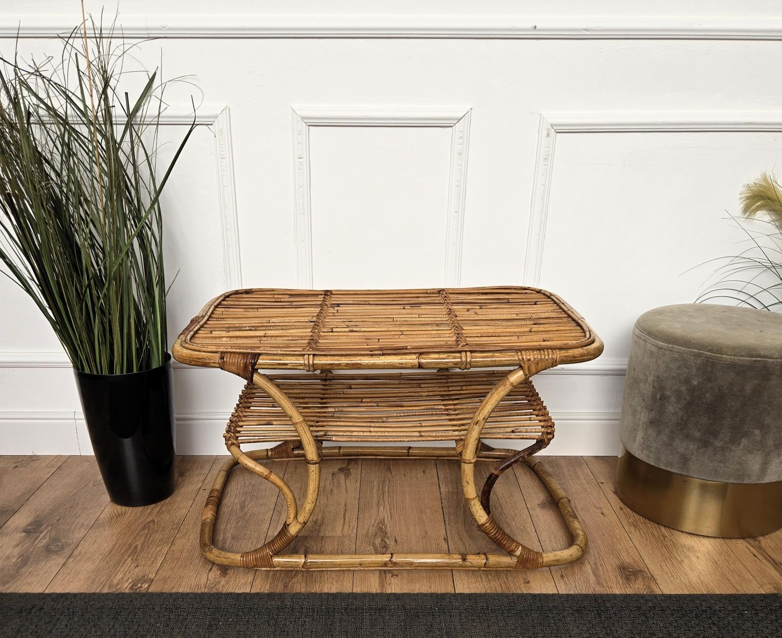 1960s Italian Bamboo Rattan Bohemian French Riviera Bench Or Side Accent Table photo furniture