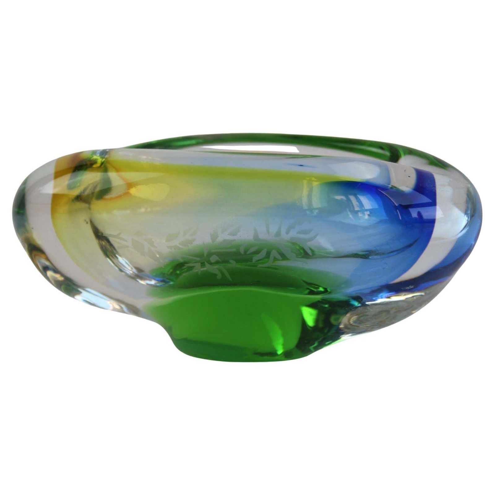 Mid Century Czech Ashtray, Hand Formed Art Glass, C. 1960s