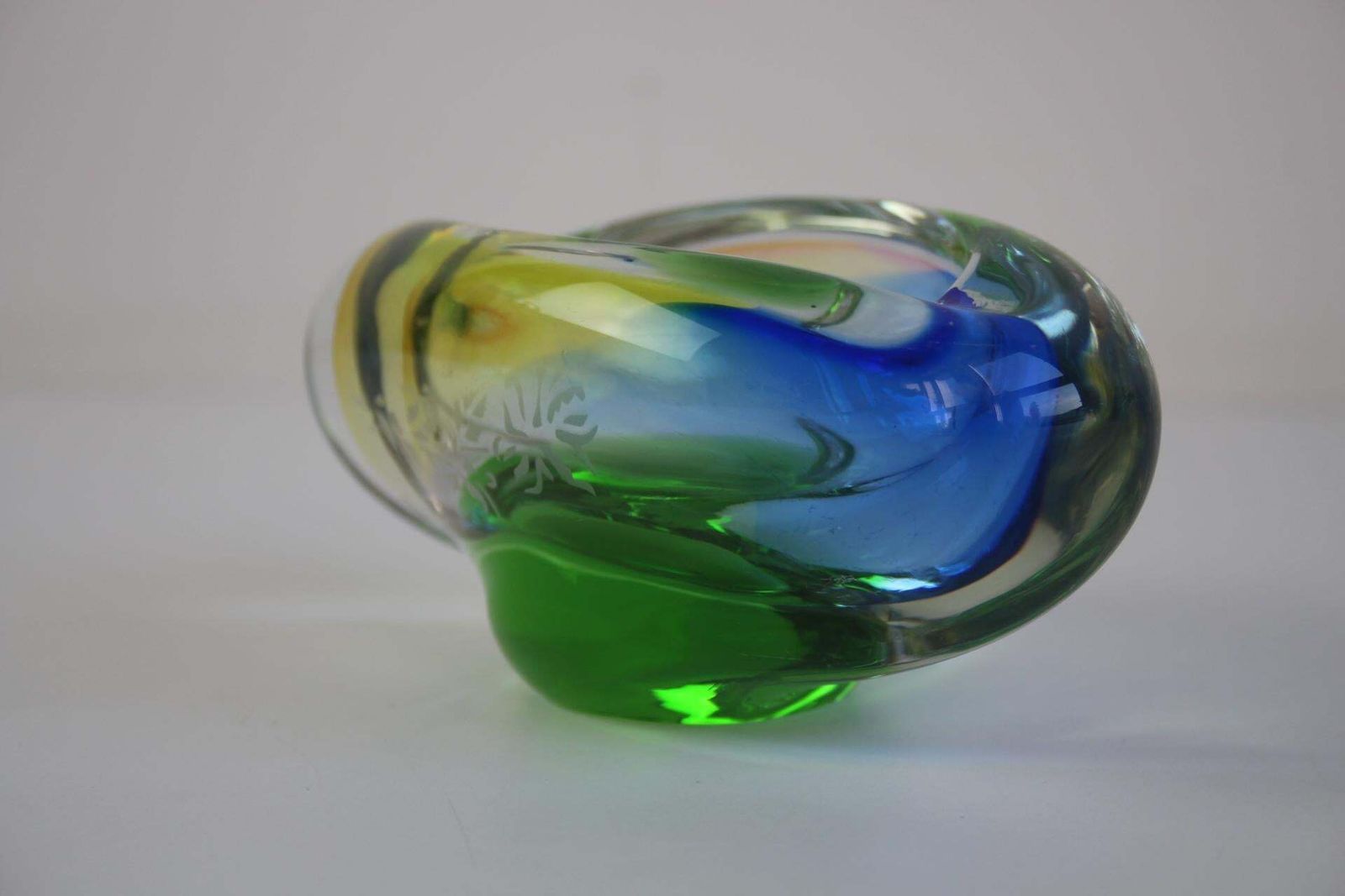 Mid Century Czech Ashtray, Hand Formed Art Glass, C. 1960s photo for sale