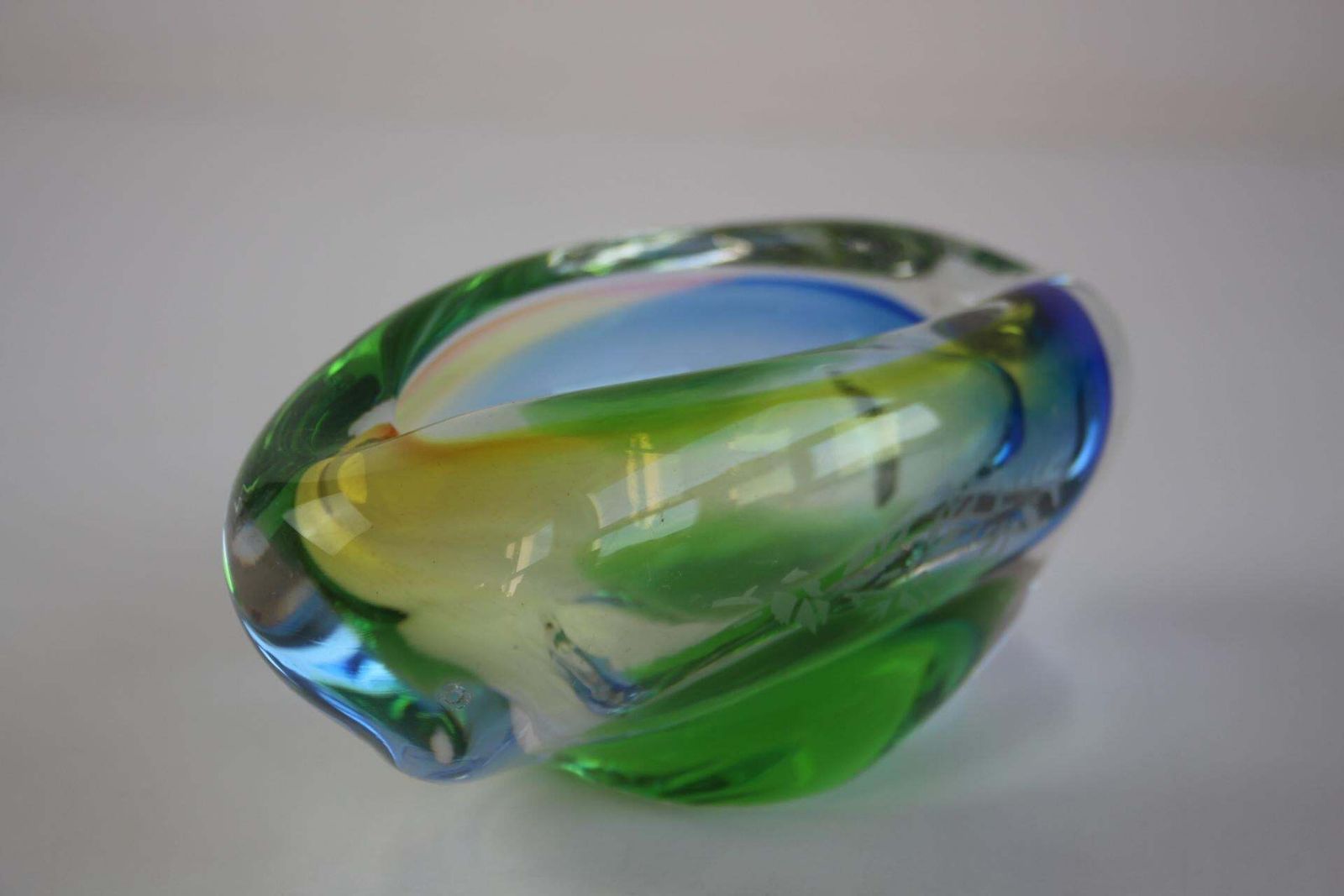 Mid Century Czech Ashtray, Hand Formed Art Glass, C. 1960s photo vintage
