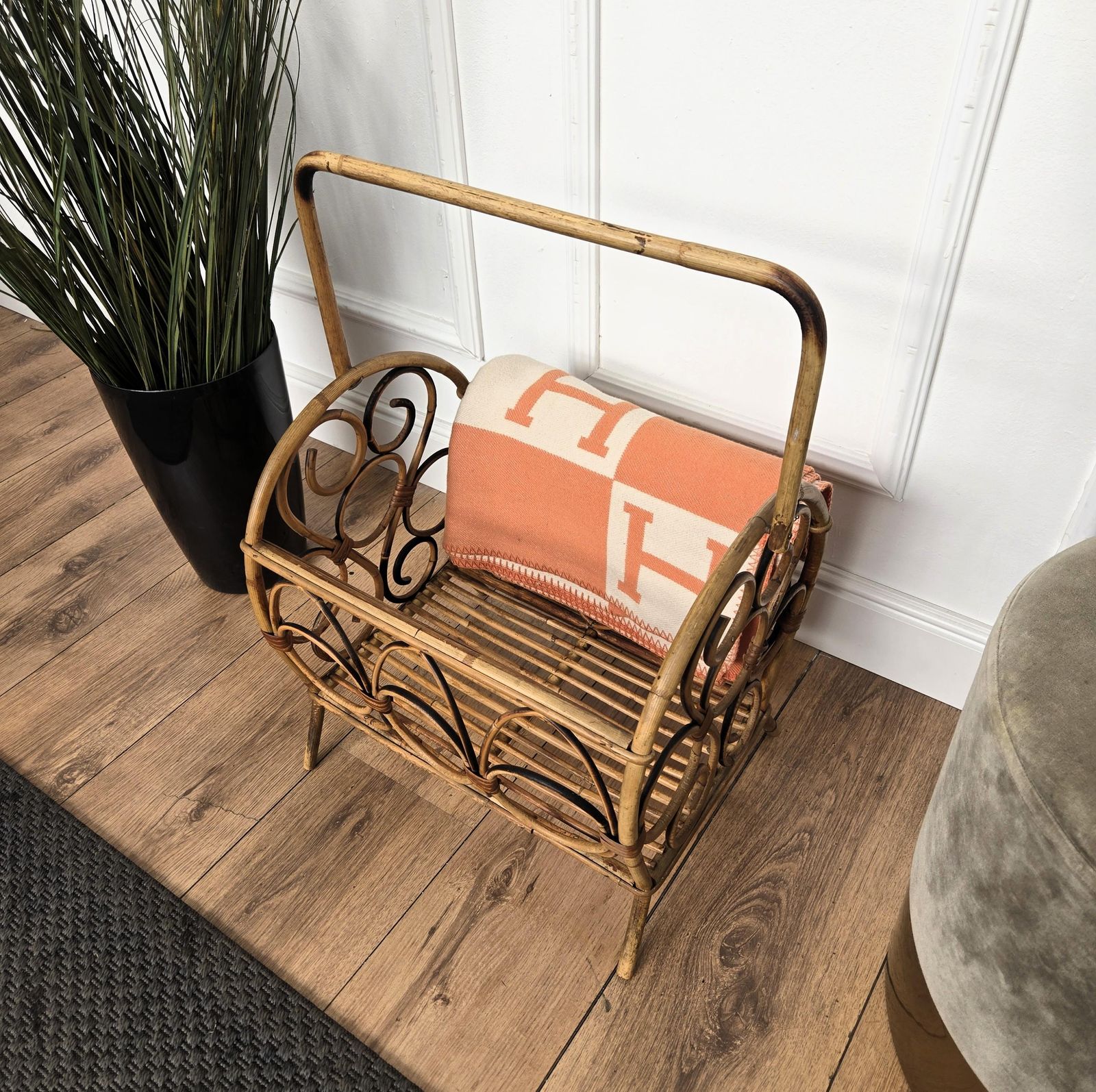 1960s Italian Bamboo Rattan Bohemian French Riviera Basket photo Home Decor