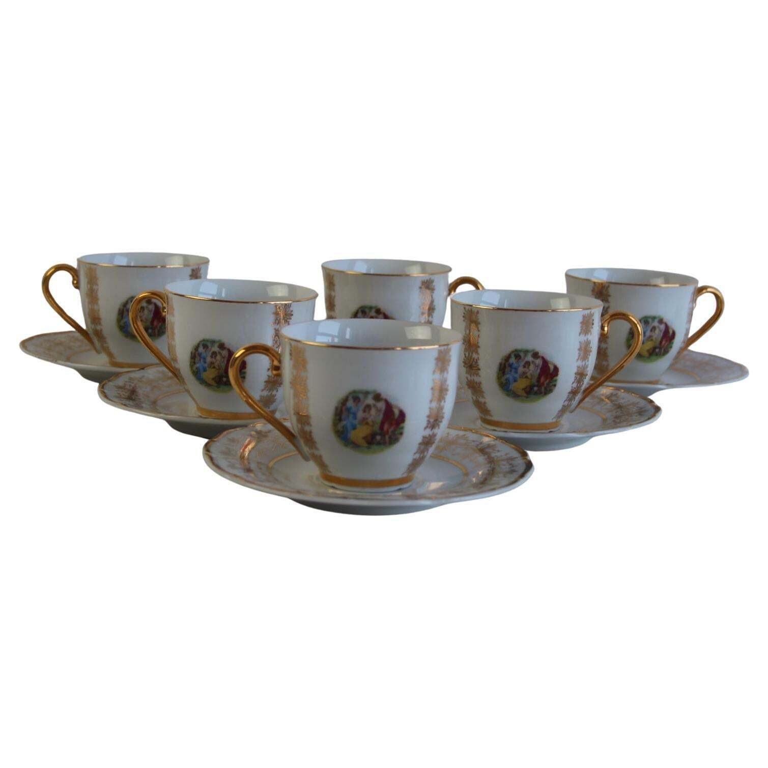 Set Of 6 Vintage Epiag Czech Porcelain Demitasse Cups And Saucers