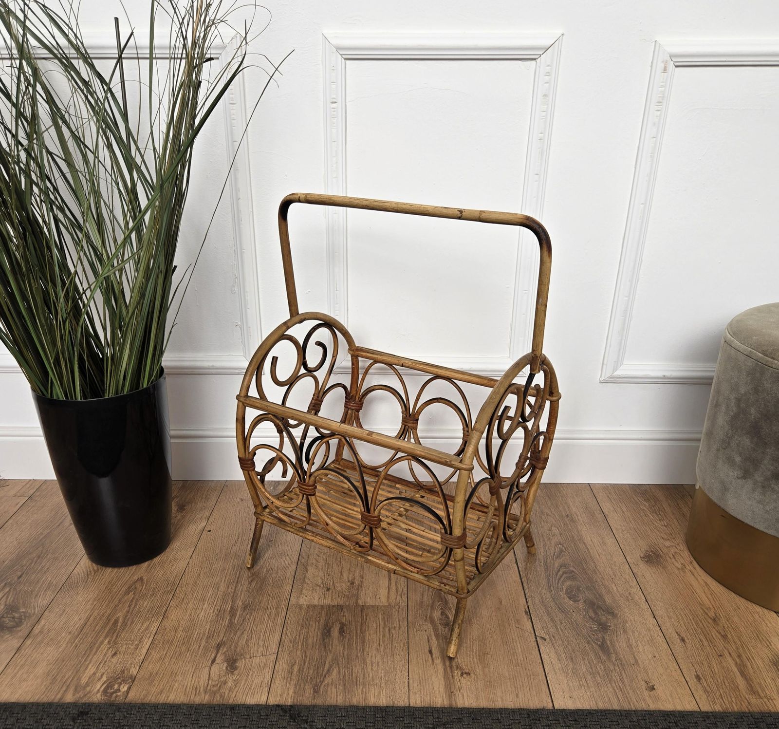 1960s Italian Bamboo Rattan Bohemian French Riviera Basket photo vintage