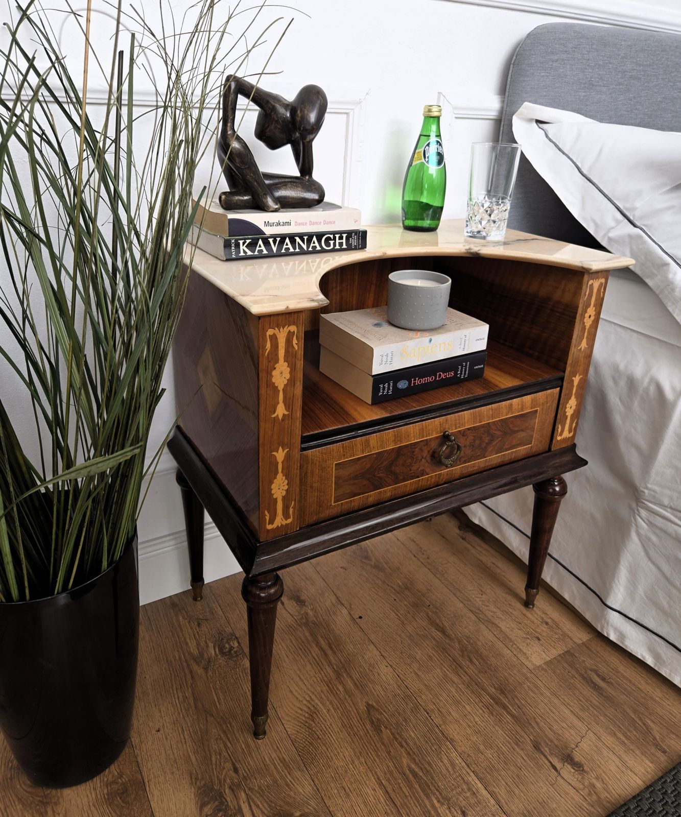 Pair Of Italian Art Deco Wood Marble Top Night Stands Bedside Tables photo for sale