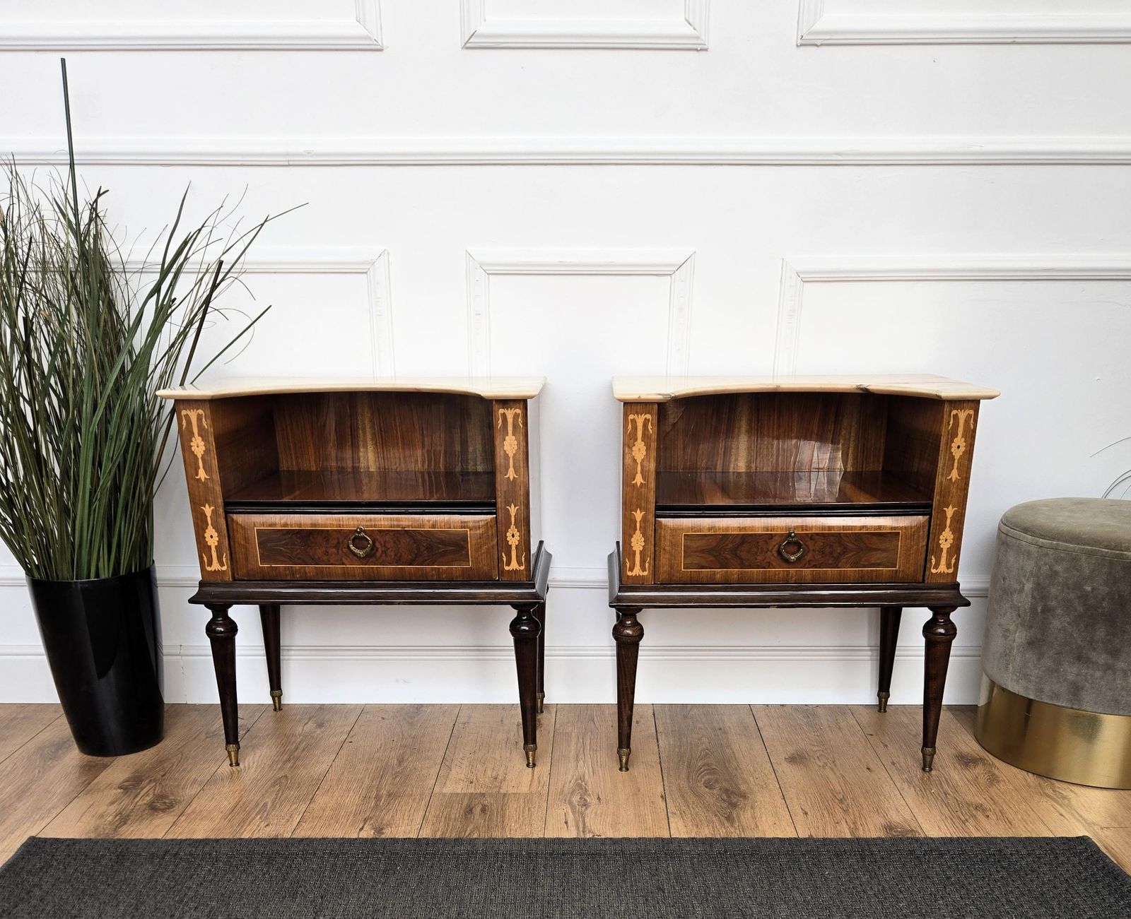 Pair Of Italian Art Deco Wood Marble Top Night Stands Bedside Tables photo 2166.0