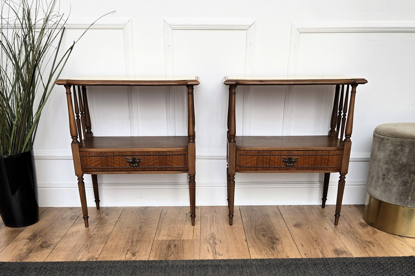 Pair Of Italian Wood Marble Mid Century Modern Night Stands Bed Side Tables photo 1681.0