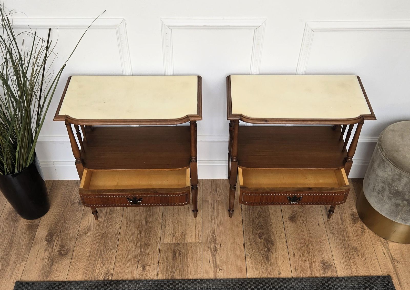photo furniture Pair Of Italian Wood Marble Mid Century Modern Night Stands Bed Side Tables