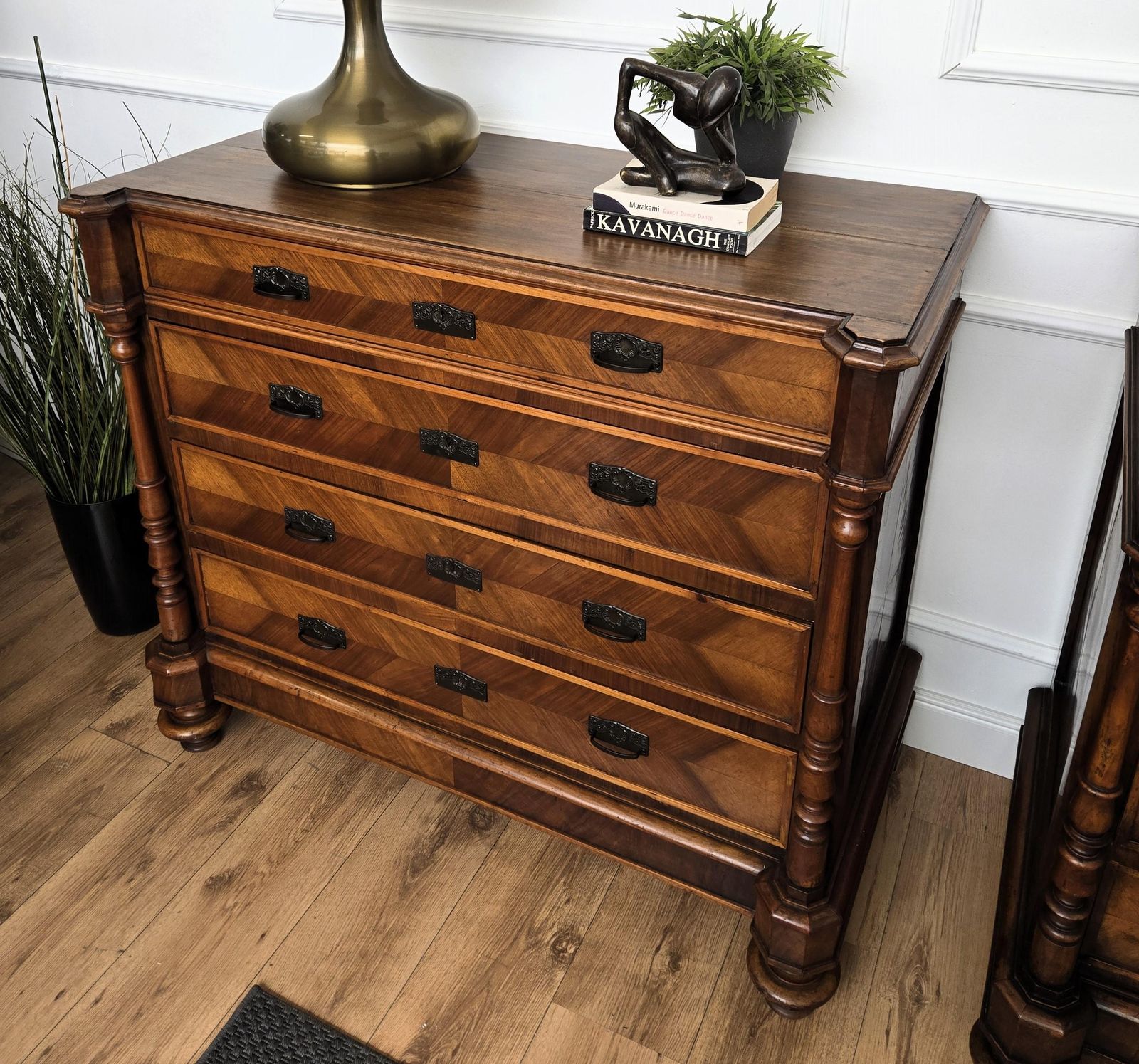 Pair Of Italian Carved Walnut Burl Brass Chest Of Drawers Sideboard Credenza photo Furniture