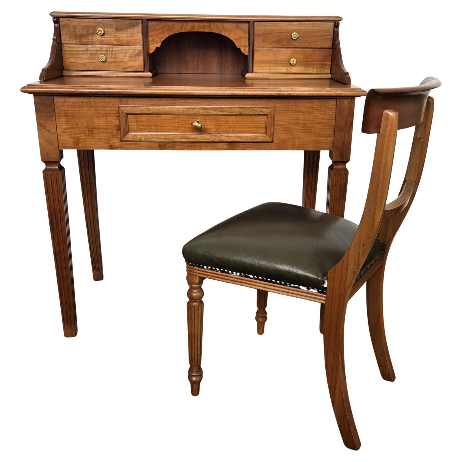 Mid Century Italian Carved Wood Writing Desk Console Table With Leather Chair