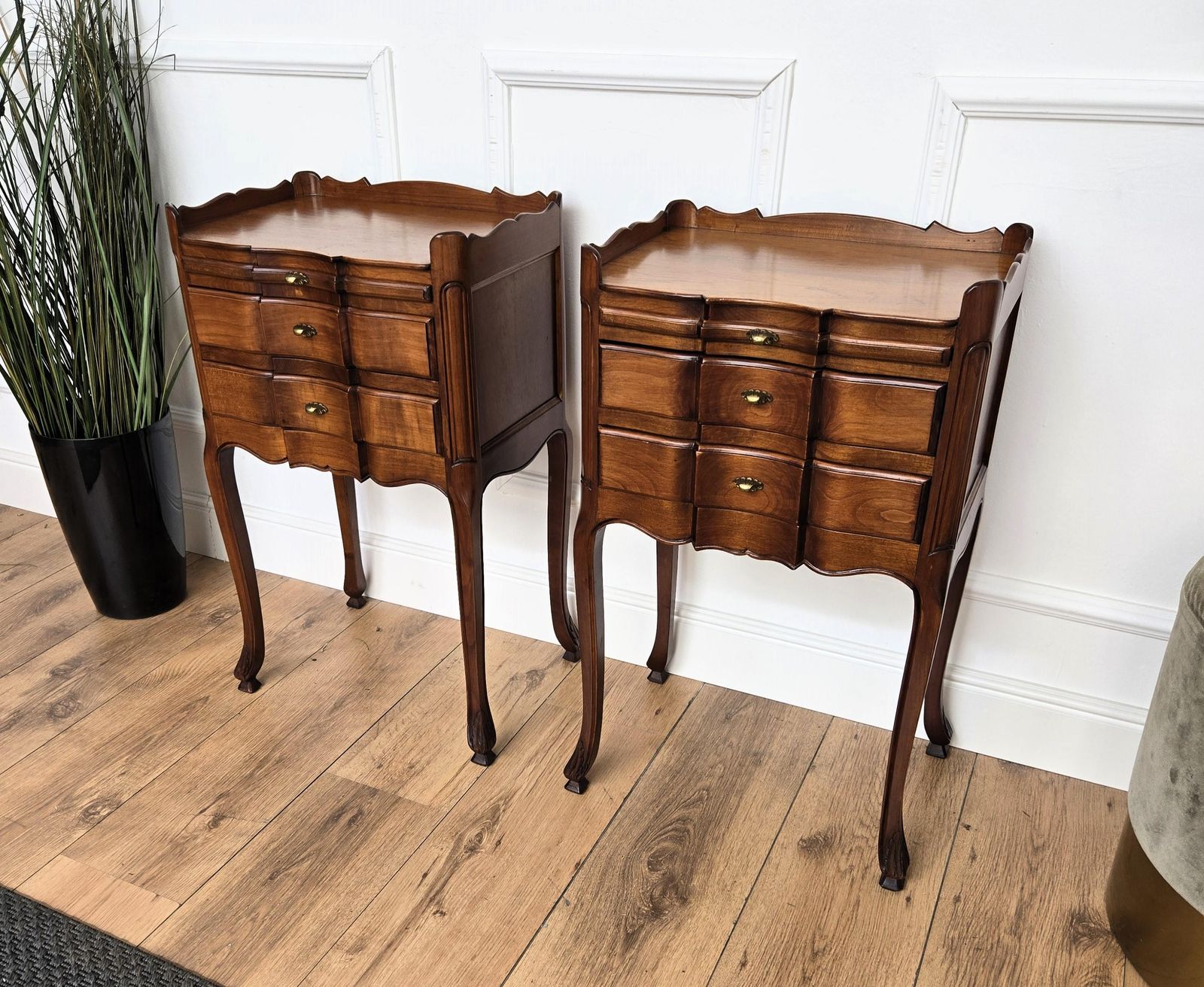Pair Of French Night Stands Bedside Tables With Drawers And Carbriole Legs photo Furniture