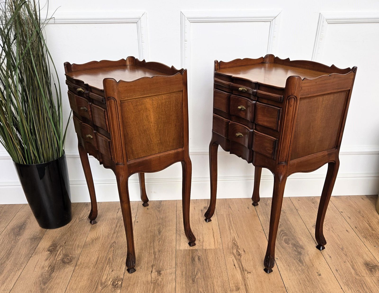 Pair Of French Night Stands Bedside Tables With Drawers And Carbriole Legs photo vintage