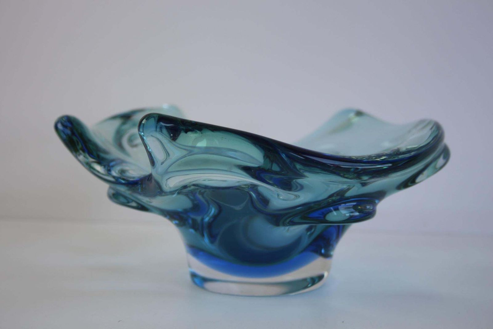 Mid Century Czech Art Glass Bowl By Chribska, Blue & Green, 1960s photo Home Decor