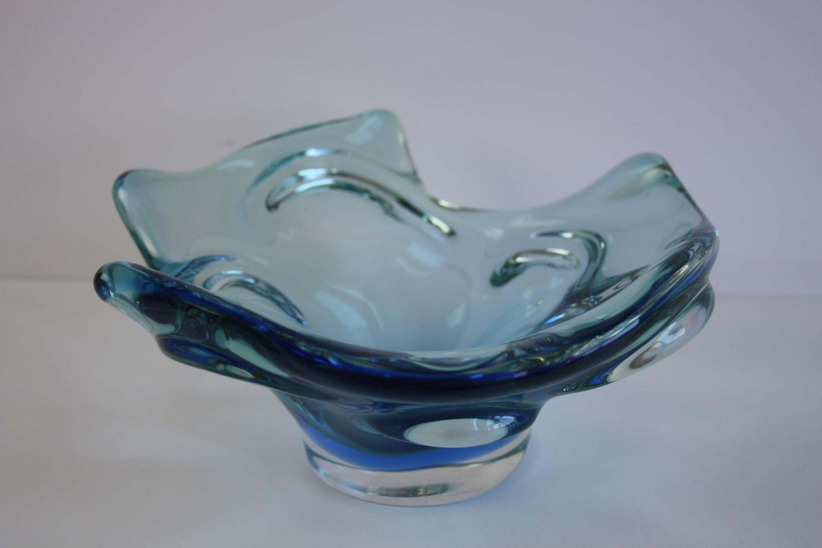 Mid Century Czech Art Glass Bowl By Chribska, Blue & Green, 1960s photo vinterior