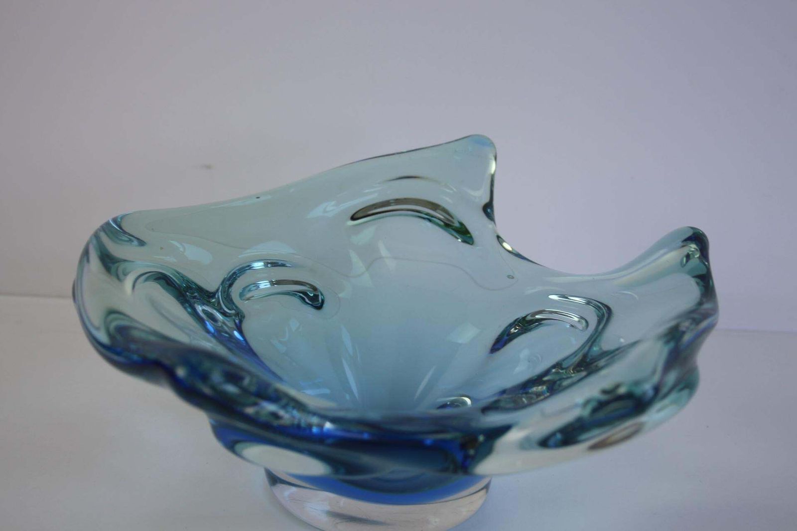 Mid Century Czech Art Glass Bowl By Chribska, Blue & Green, 1960s photo buy
