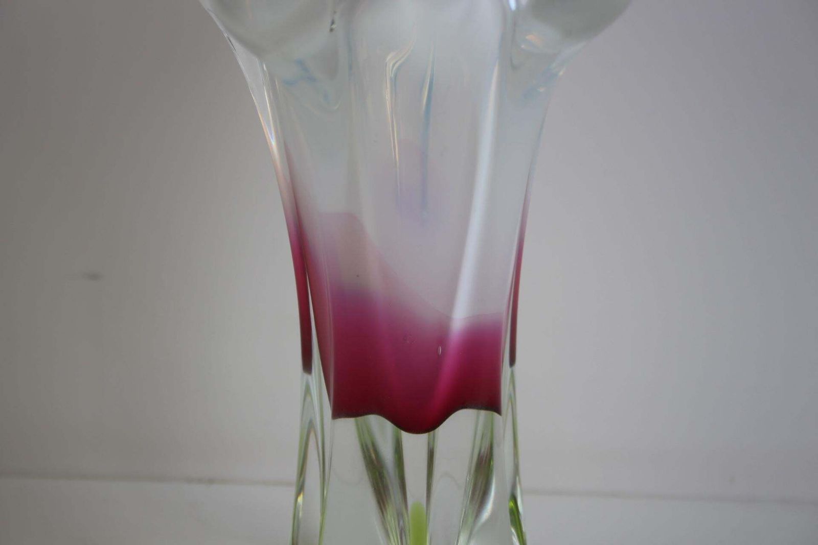 Stunning Mid Century Czech Art Glass Vase By Hospodka Red, Pink, And Lime Green photo Home Decor