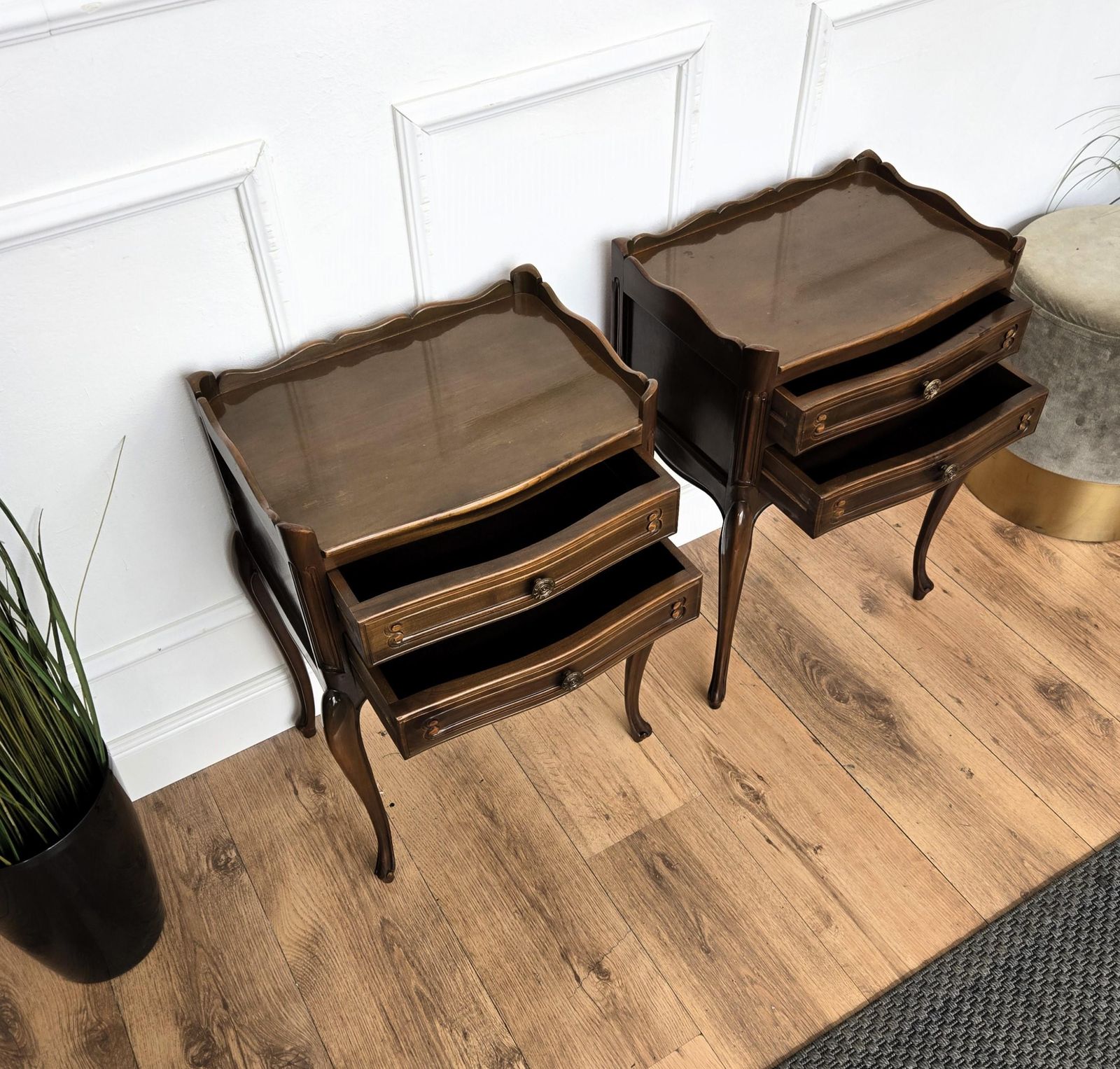 Pair Of French Nightstands With Three Drawers And Carbriole Legs photo Furniture