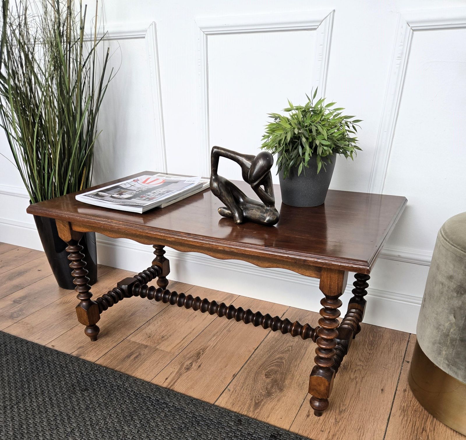 Antique Italian Walnut Side Coffee Table With Bobbin Turned Legs photo for sale