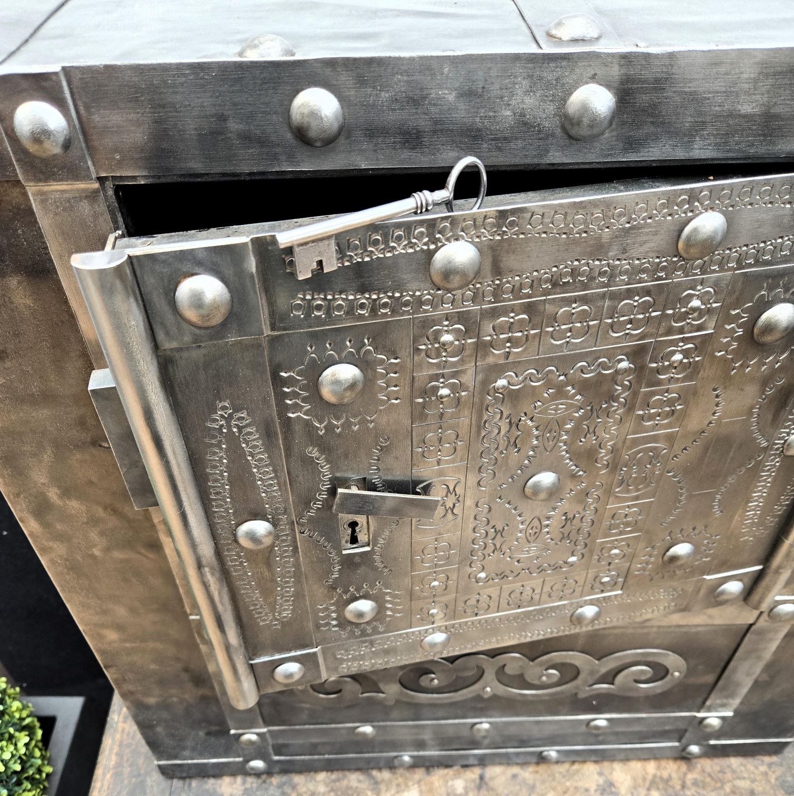 18th Century Wrought Iron Italian Antique Hobnail Safe Strong Box Bar Cabinet photo vintage