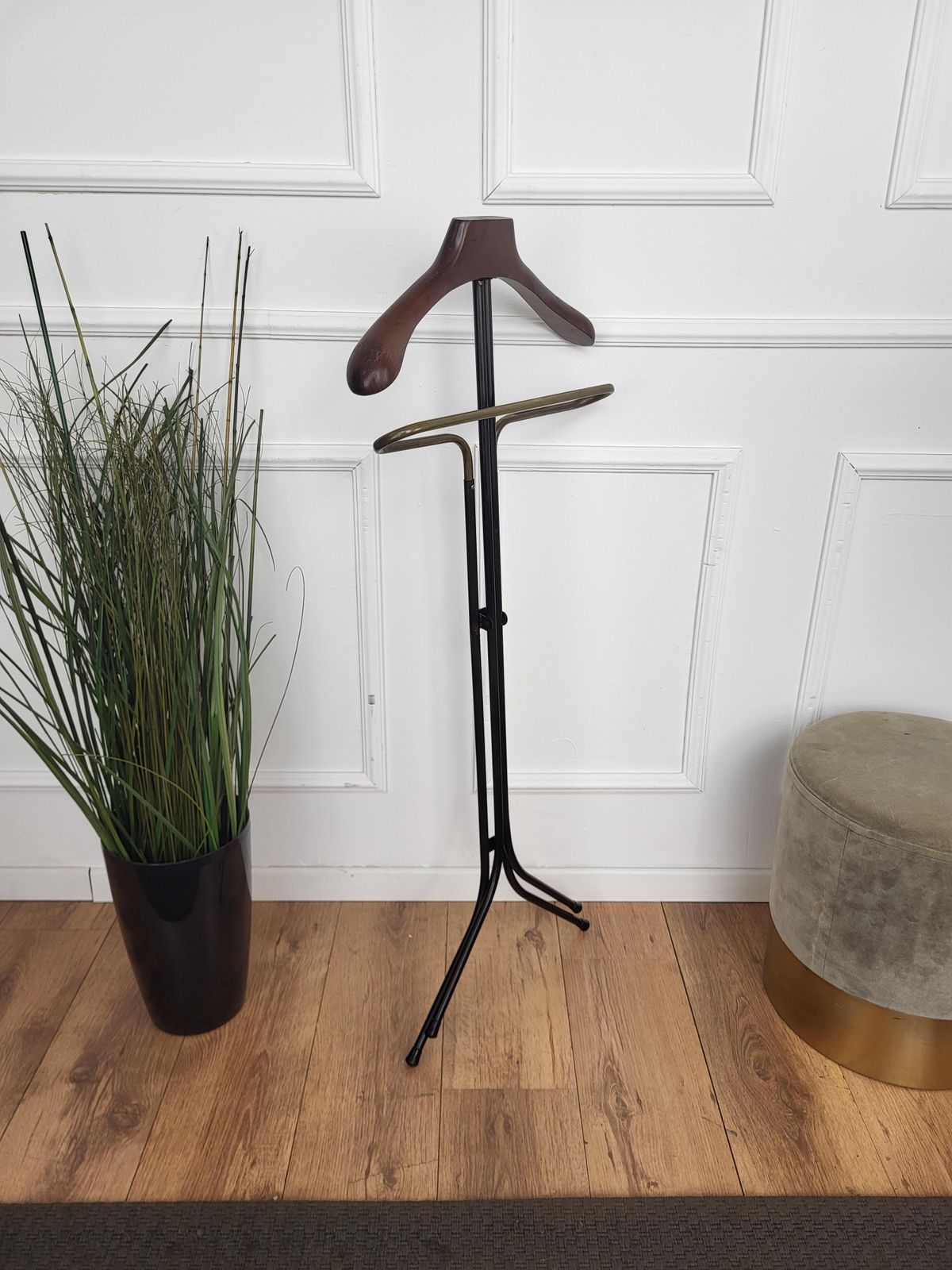 1950s Italian Mid Century Brass Metal Wood Valet Stand Dressboy photo Furniture