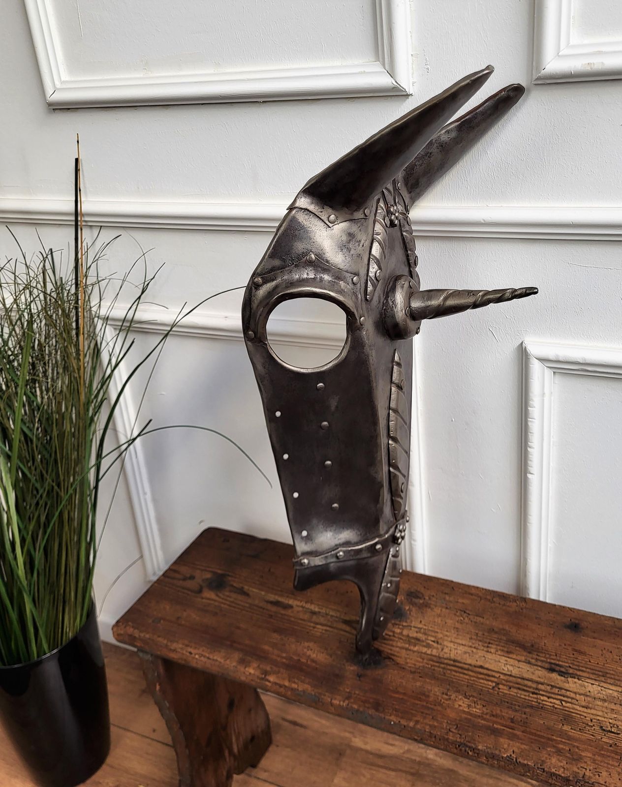 18th Century Italian Wrought Iron Chamfron, Shaffron, Horse Armor Mask photo vinterior