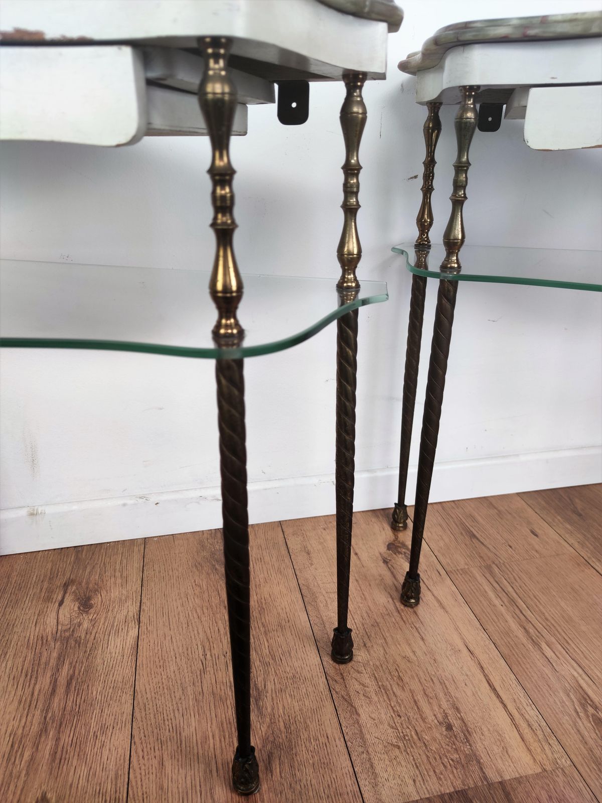 Pair Of Italian Brass Marble Midcentury Art Deco Nightstands Bed Side End Tables photo 1327.0
