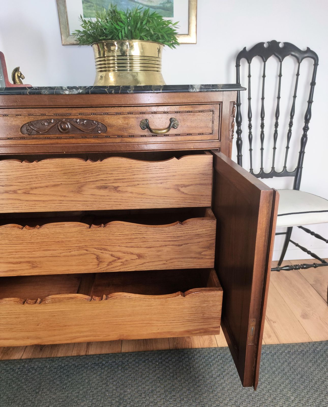 Antique Italian Walnut, Brass And Marble Top Chest Of Drawers Commode Credenza photo 2654.0