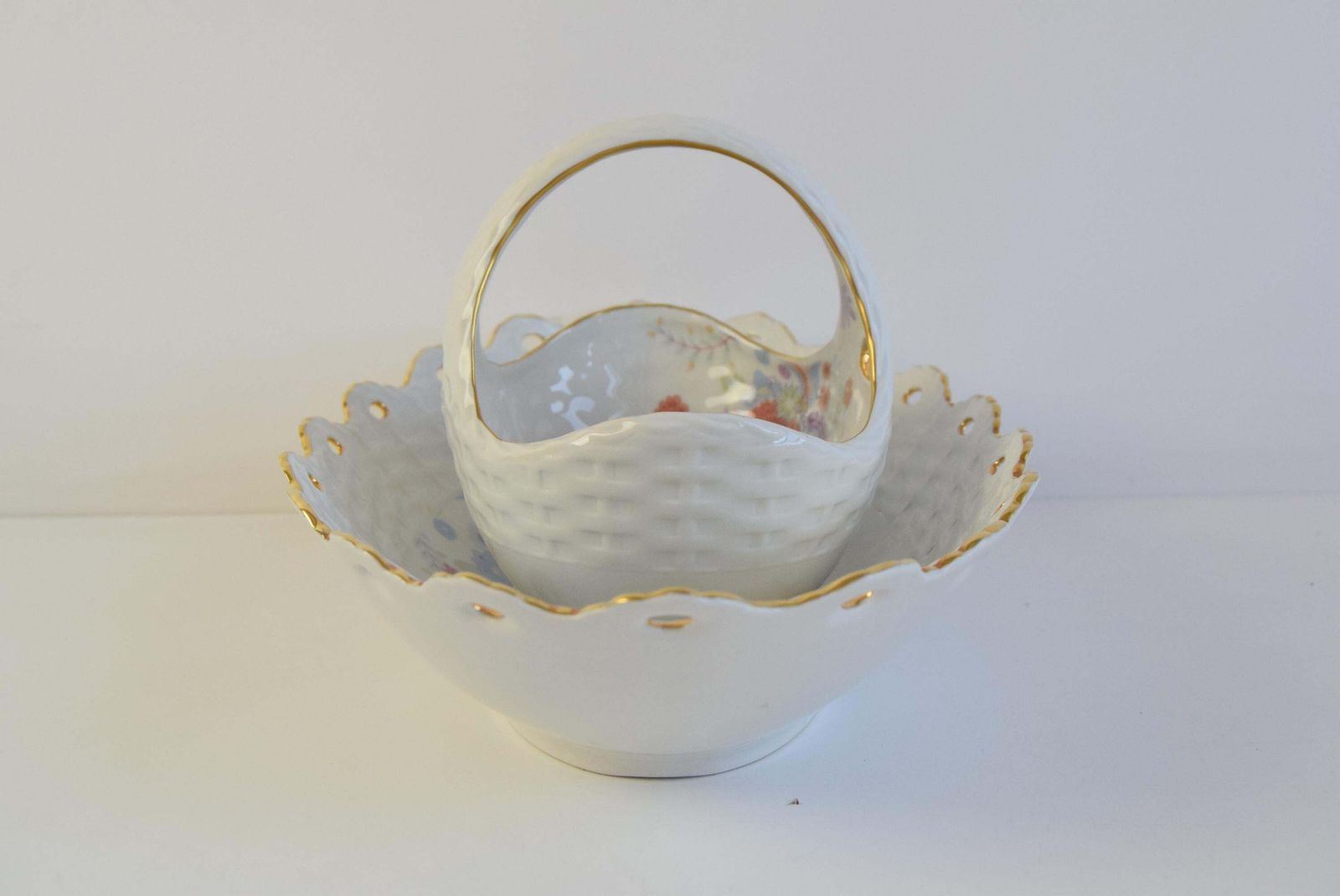 Pirken Hammer Porcelain Basket And Bowl Set With Gold Trim photo furniture