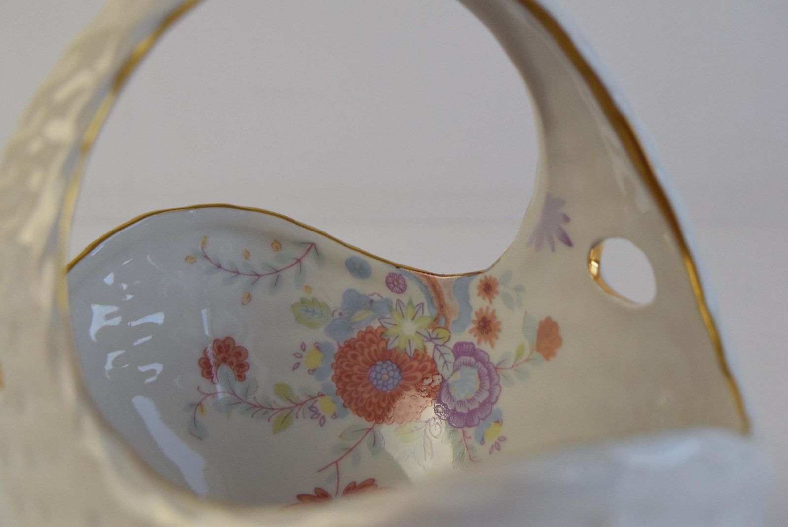photo for sale Pirken Hammer Porcelain Basket And Bowl Set With Gold Trim