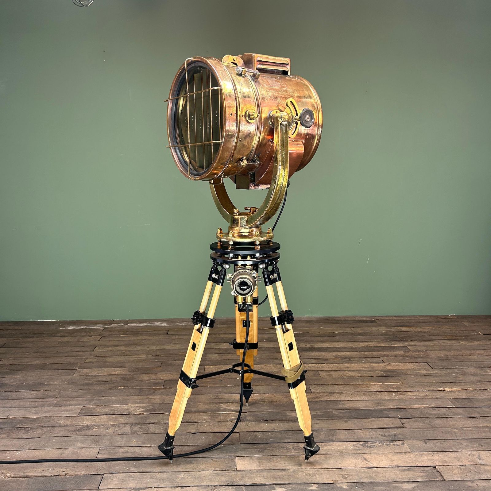 1970's Japanese Brass Industrial Signalling Lamp Tripod By Shonan Kosakusho photo for sale